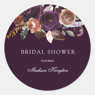 Purple Plum Peach Burgundy Flowers Bridal Shower Classic Round Sticker