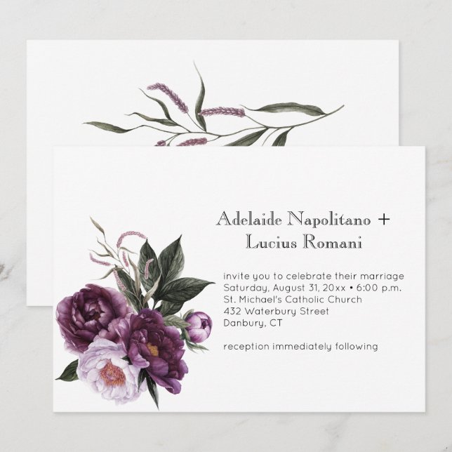 Purple Plum Pink Floral Watercolor Wedding | Invitation (Front/Back)