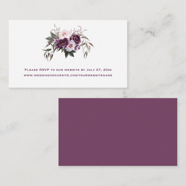 Purple Plum Pink Peonies Floral Wedding | Enclosure Card (Front/Back)