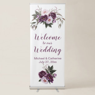 Purple Plum Pink Peonies Floral Wedding   Retractable Banner