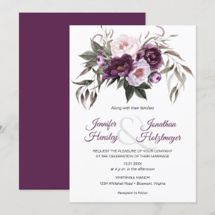 Purple Plum Pink Peonies Wedding Invitation