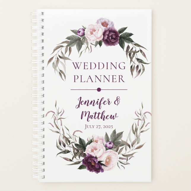 Purple Plum Pink Peonies Wedding Planner (Front)