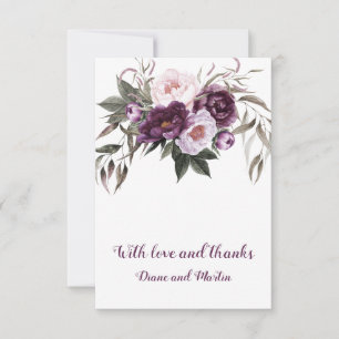 Purple Plum Pink Peonies Wedding Thank You Card