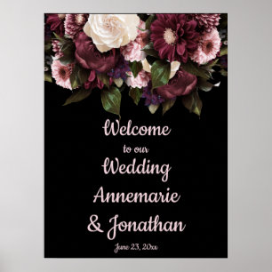 Purple Plum Pink Peonies Welcome to Our Wedding Po Poster
