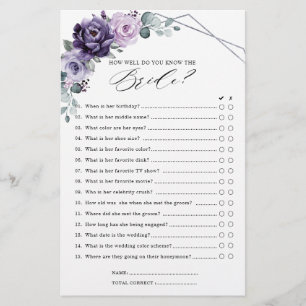 Purple Plum Silver Floral Bloom Bridal Shower Game