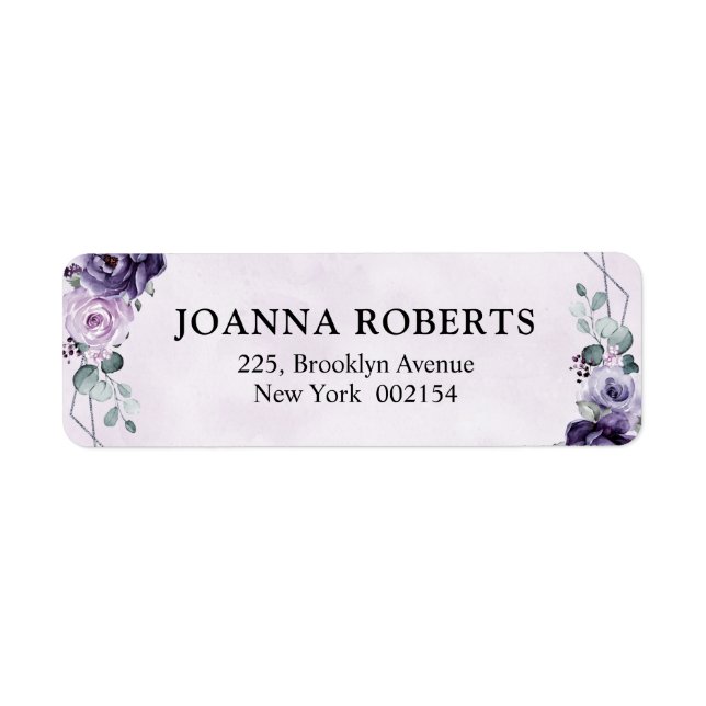 Purple Plum Silver Floral Blooms Geometric Wedding (Front)
