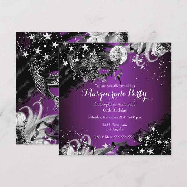 Purple plum Sparkle Magical Night Masquerade Party Invitation (Front/Back)