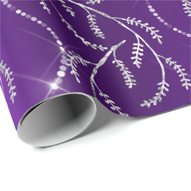 Purple Plum Sparkly Laurel Silver Diamonds Wrapping Paper (Roll Corner)