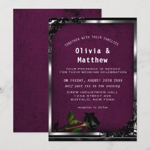 Purple Plum Tapestry and Black Rose Gothic Wedding Invitation