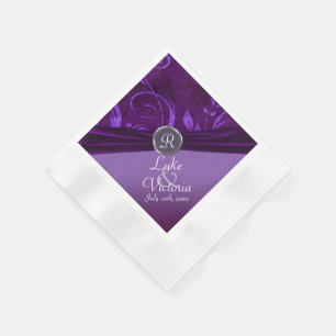 Purple Plum Velvet Like Vine Monogram Wedding Napkin
