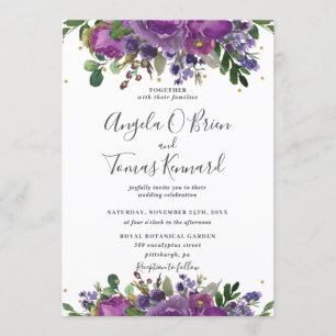 Purple Plum Voilet Floral Greenery Wedding Invitation