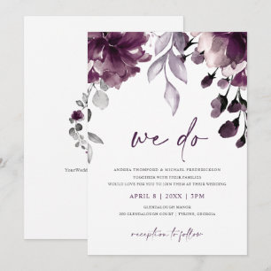 Purple Plum Watercolor Floral Garden Wedding Invitation