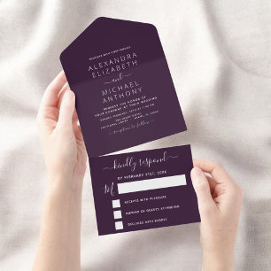 Purple Plum Wedding Modern Typography All In One Invitation