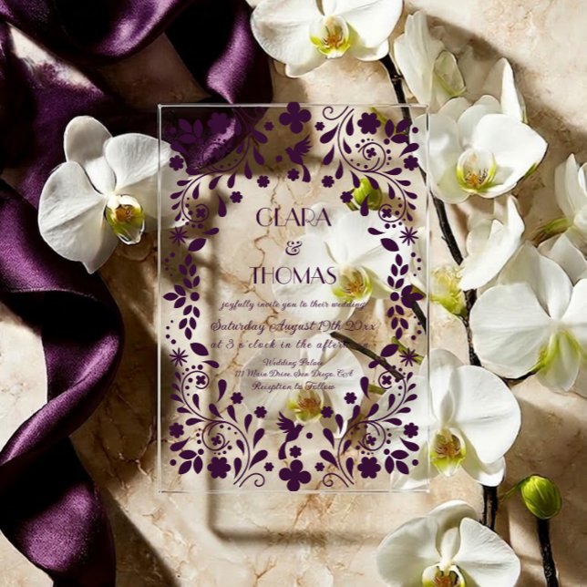 Purple Plum Whimsical Wedding  Acrylic Invitations (Creator Uploaded)