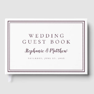 Purple Plum & White Chic Simple Minimalist Wedding Guest Book