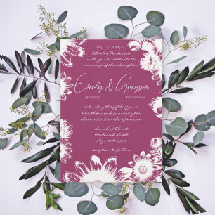 Purple Plum Yellow Grape Floral Wedding Invitation