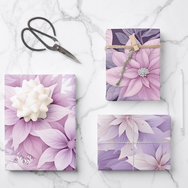 Purple Poinsettia  Holiday Wrapping Paper (Front)
