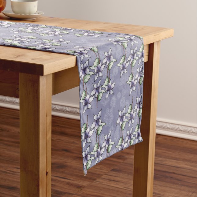 Purple Poinsettias & Snowflakes Christmas Winter Short Table Runner (In Situ)