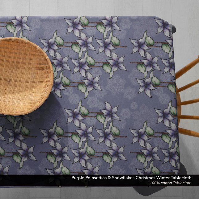 Purple Poinsettias & Snowflakes Christmas Winter Tablecloth (Purple Poinsettias & Snowflakes Christmas Tablecloth. Use this Lovely  Tablecloth All Winter Season.)