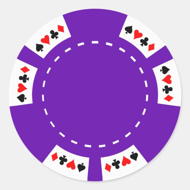 Purple Poker and Gaming Chip Classic Round Sticker (Front)