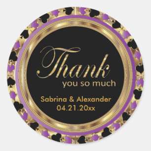 Purple Poker Wedding Chip   Thank You Classic Round Sticker