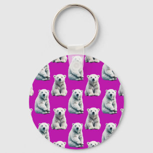 Purple Polar Bear Pattern Design  Key Ring