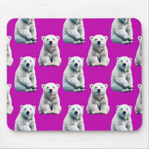 Purple Polar Bear Pattern Design Mouse Mat