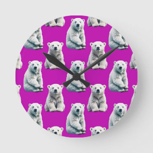 Purple Polar Bear Pattern Design Round Clock