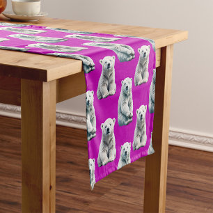 Purple Polar Bear Pattern Design Short Table Runner