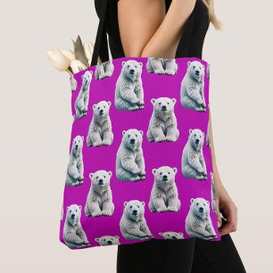 Purple Polar Bear Pattern Design Tote Bag