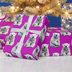 Purple Polar Bear Pattern Design Wrapping Paper