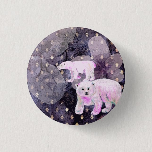 Purple Polar Bears - Arctic Animals Retro Pattern 3 Cm Round Badge (Front)