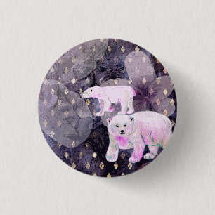 Purple Polar Bears - Arctic Animals Retro Pattern 3 Cm Round Badge
