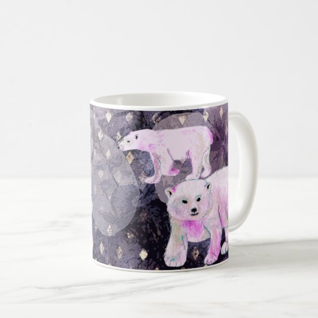 Purple Polar Bears - Arctic Animals Retro Pattern  Coffee Mug (Front Right)