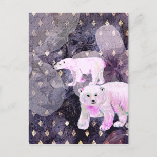 Purple Polar Bears - Arctic Animals Retro Pattern  Postcard
