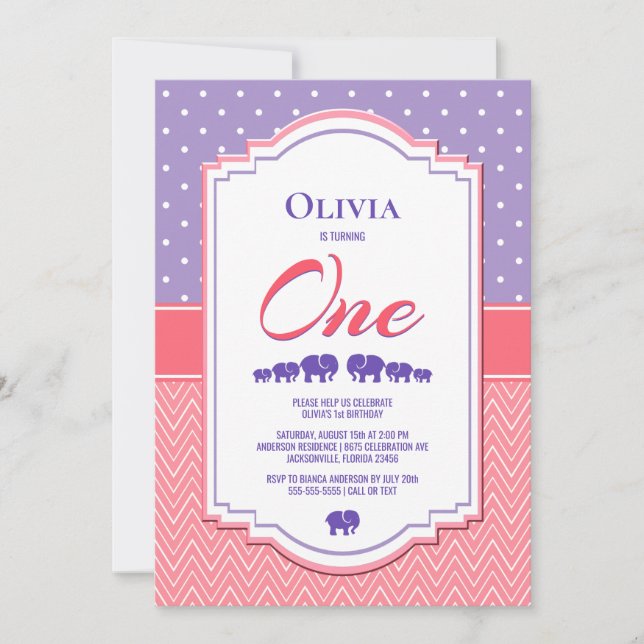 Purple Polka Dot 1st Birthday Party Invitation (Front)