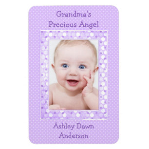 Purple Polka Dot Baby Photo Template Magnet