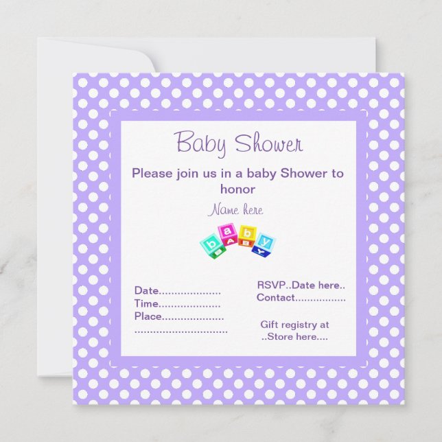 PURPLE POLKA DOT BABY SHOWER INVITATION BLOCKS (Front)