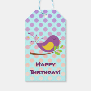 Purple Polka Dot Bird Gift Tags
