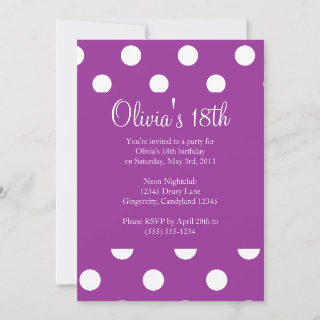 Purple Polka Dot Birthday Invitation (Front)