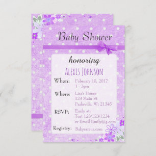 Purple  Polka Dot Bow Girl Baby Shower Invitations