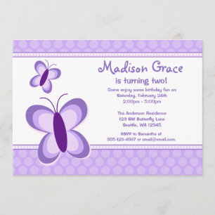 Purple Polka Dot Butterfly Birthday Invitations