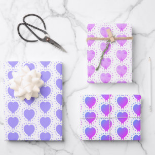 Purple Polka Dot Heart Abstract Special Occasion Wrapping Paper Sheet