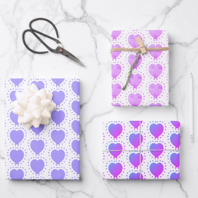 Purple Polka Dot Heart Abstract Special Occasion Wrapping Paper Sheet (Front)