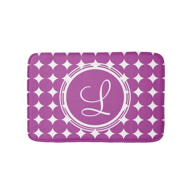 Purple Polka Dot Monogram Bath Mat (Front)