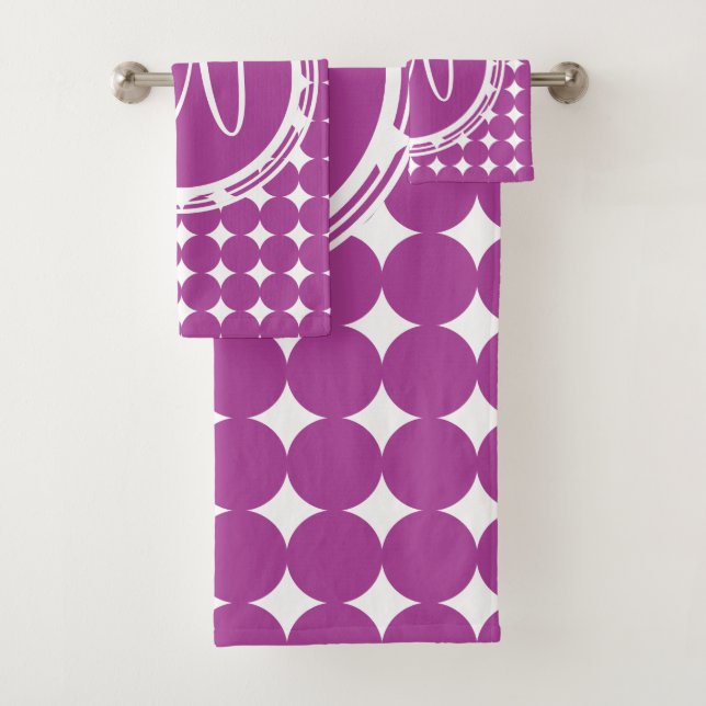 Purple Polka Dot Monogram Bath Towel Set (Insitu)