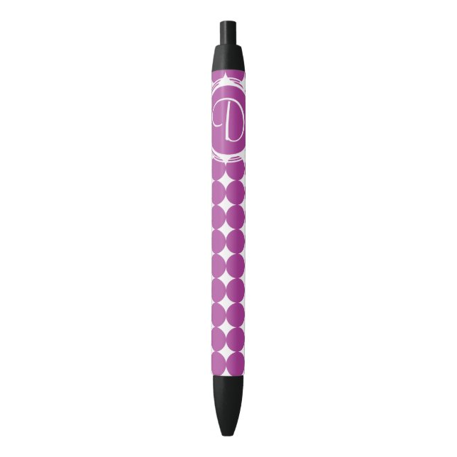 Purple Polka Dot Monogram Black Ink Pen (Front Vertical)