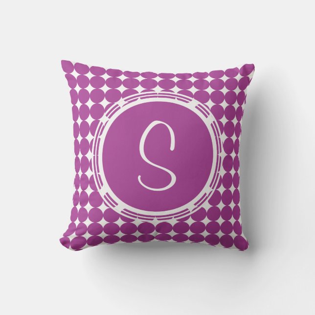 Purple Polka Dot Monogram Cushion (Front)