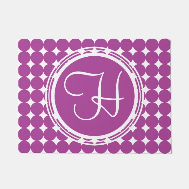 Purple Polka Dot Monogram Doormat (Front)