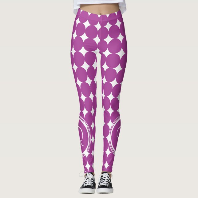 Purple Polka Dot Monogram Leggings (Front)